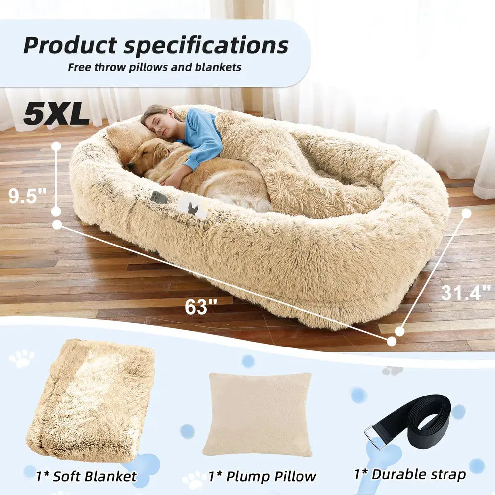 Cozy Cuddle Bed for You and Your Pet — Orthopedic Faux Fur with Pillow &amp; Blanket