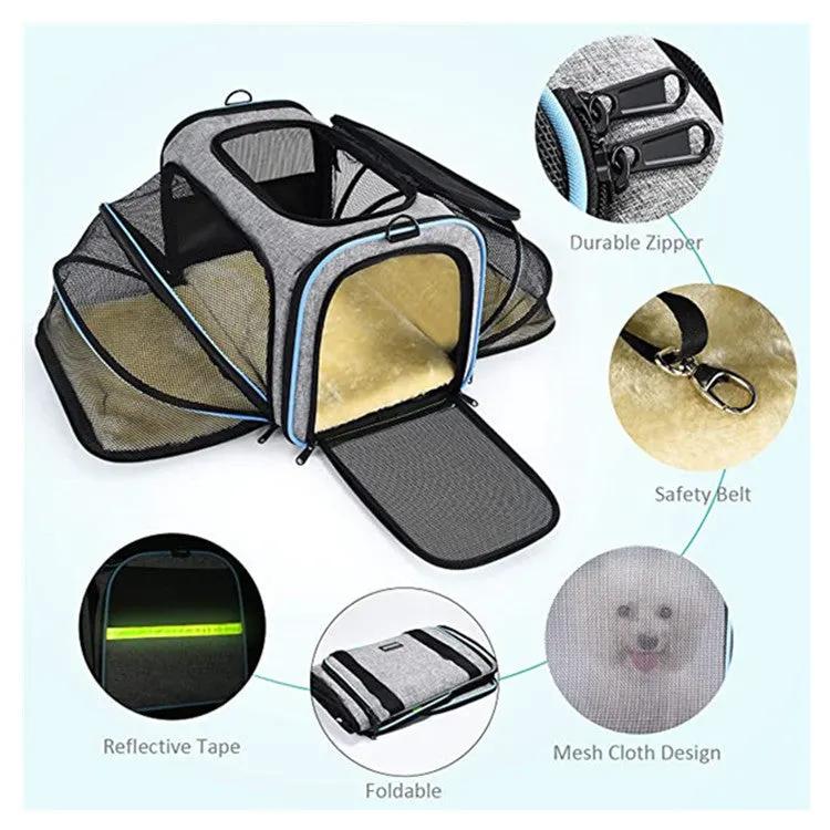 Airline-Approved Expandable Pet Carrier with Four-Way Access and Reflective Safety Tapes