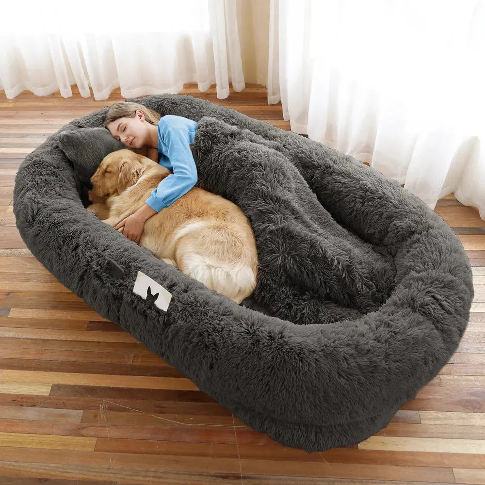 Cozy Cuddle Bed for You and Your Pet — Orthopedic Faux Fur with Pillow &amp; Blanket