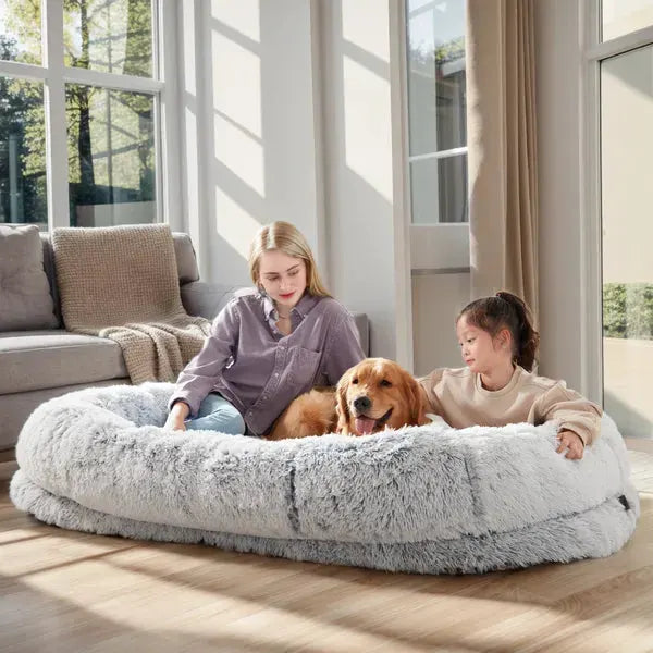 Cozy Cuddle Bed for You and Your Pet — Orthopedic Faux Fur with Pillow &amp; Blanket