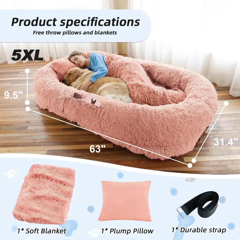 Cozy Cuddle Bed for You and Your Pet — Orthopedic Faux Fur with Pillow &amp; Blanket