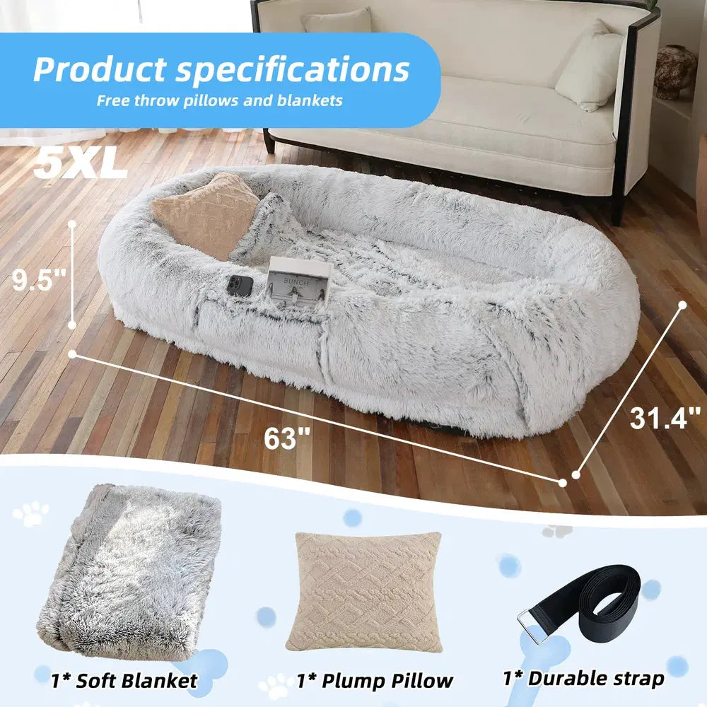 Cozy Cuddle Bed for You and Your Pet — Orthopedic Faux Fur with Pillow &amp; Blanket