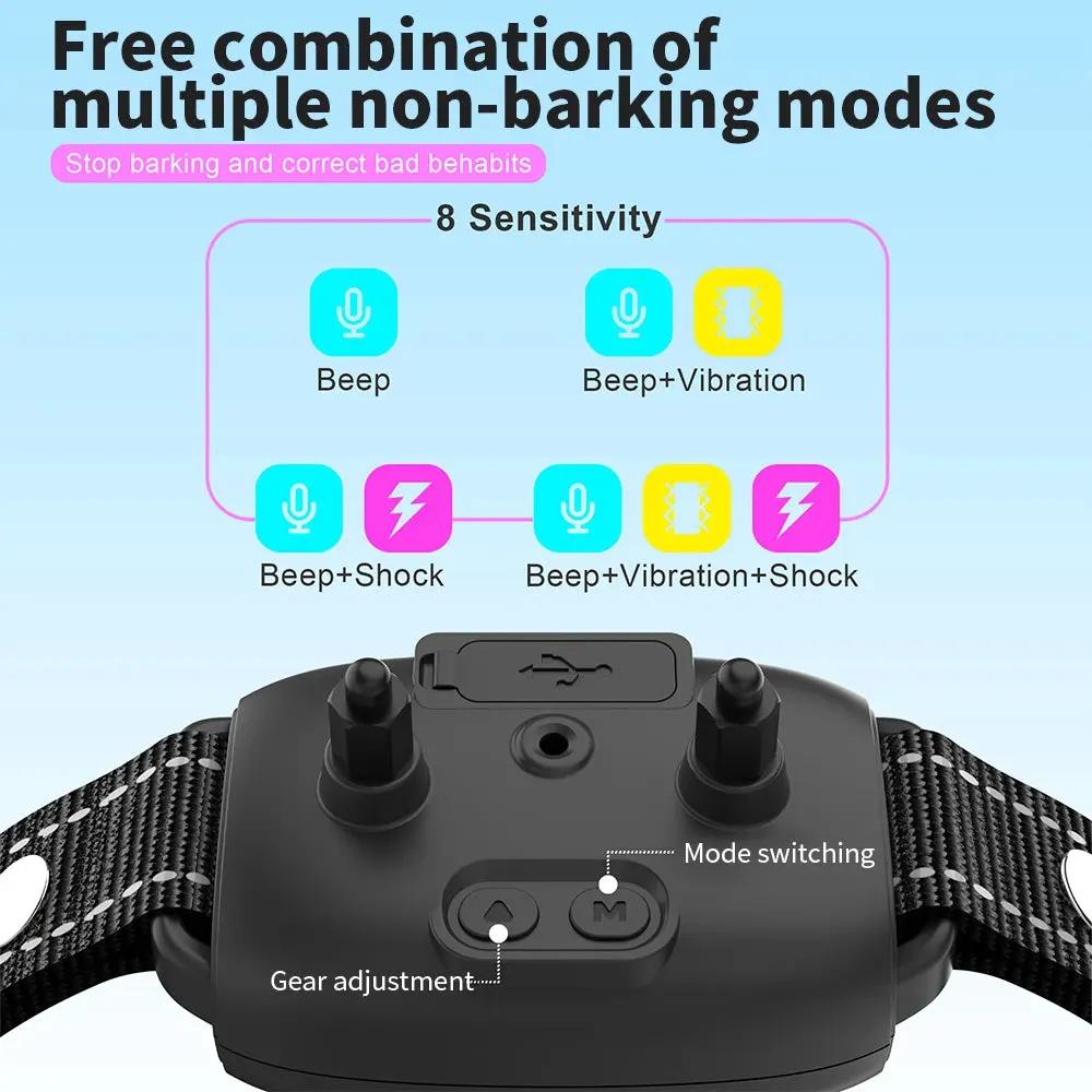Smart Automatic Anti-Barking Dog Collar with AI Recognition, 4 Training Modes, IP67 Waterproof, USB Rechargeable, and 15-Day Battery Life for Dogs 8–120 lbs