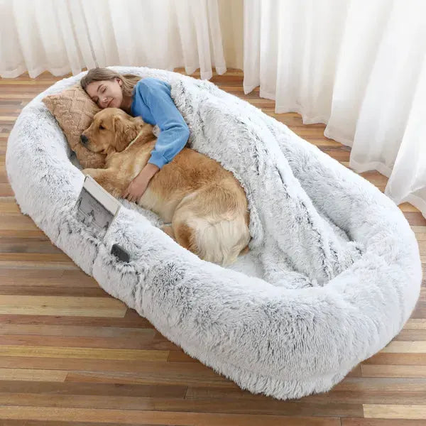 Cozy Cuddle Bed for You and Your Pet — Orthopedic Faux Fur with Pillow &amp; Blanket