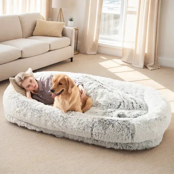 Cozy Cuddle Bed for You and Your Pet — Orthopedic Faux Fur with Pillow &amp; Blanket