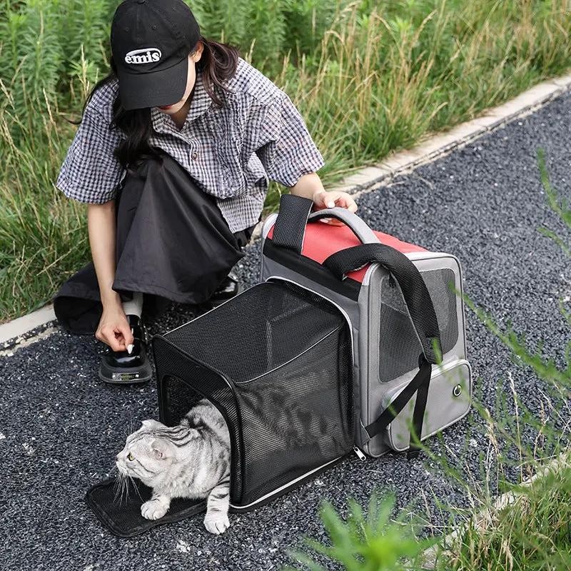 Expandable Pet Backpack with 18L Capacity – Portable Nylon Travel Bag