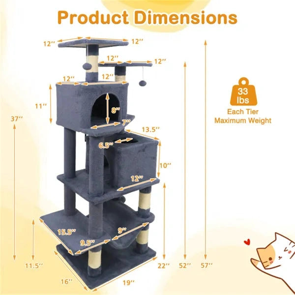 Multi-Level Cat Tree for Multi-Cat Homes with Condos, Hammock & Scratching Posts