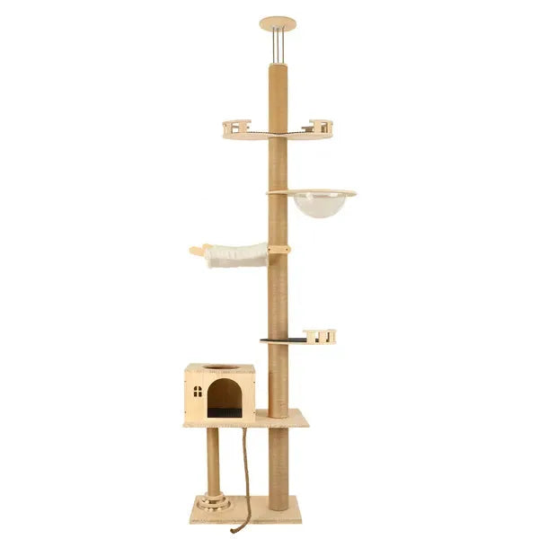 6-Level Adjustable Cat Tree with Scratching Posts, Transparent Capsule &amp; Hammock
