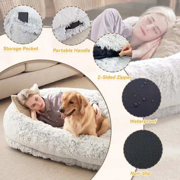 Cozy Cuddle Bed for You and Your Pet — Orthopedic Faux Fur with Pillow &amp; Blanket