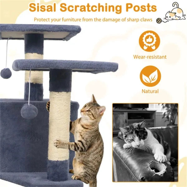 Multi-Level Cat Tree for Multi-Cat Homes with Condos, Hammock & Scratching Posts